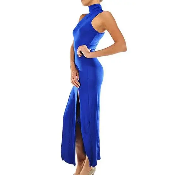 high slit turtleneck dress Turtleneck Maxi Dress – Sexy Thigh High Split Bodycon Club Dress for W –  Thekittenpark main image 1